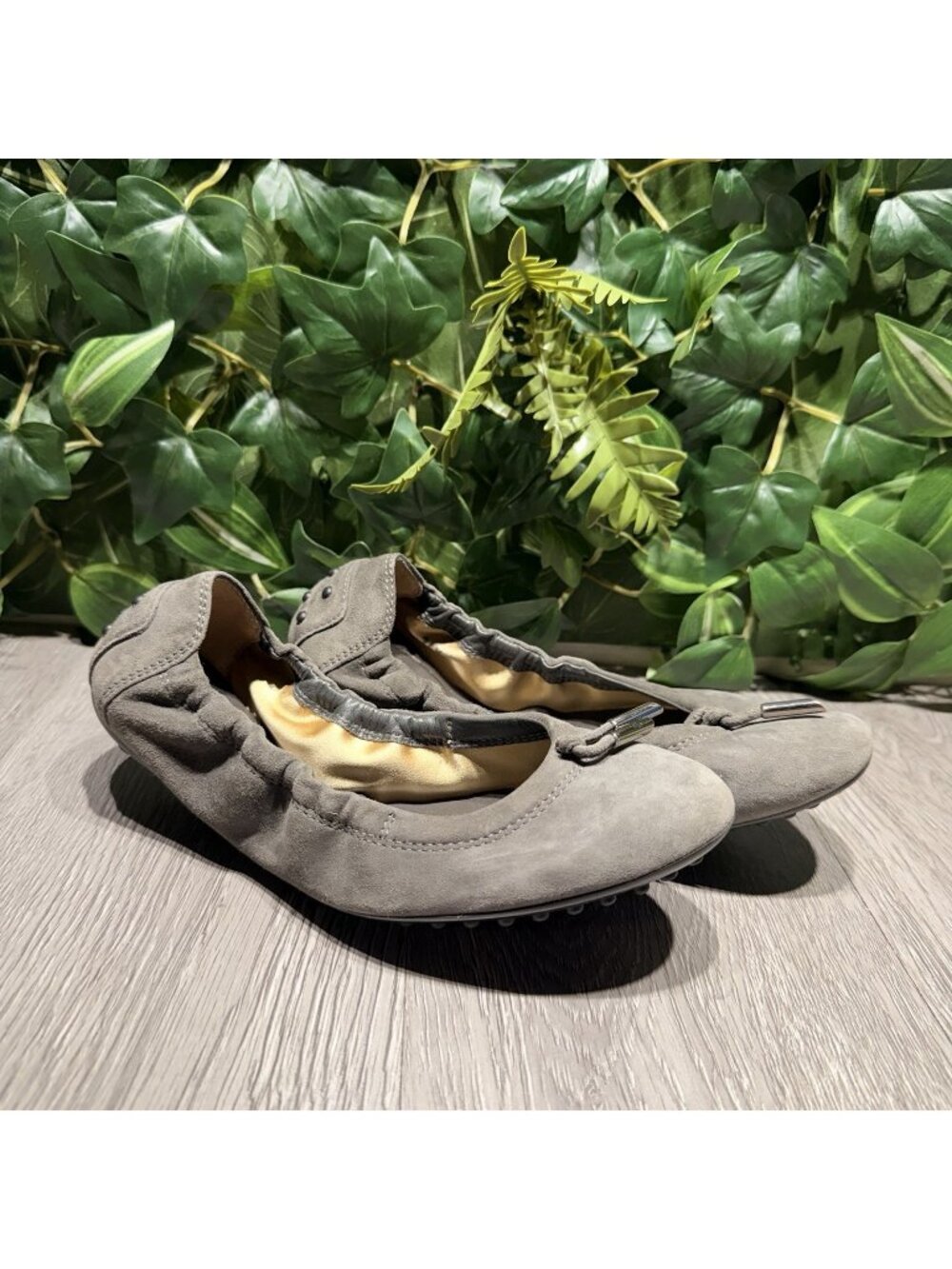 Tod's Suede Gray Scrunch Bow Ballet Flats Sz 34.5 Made In Italy Women Tods Shoes